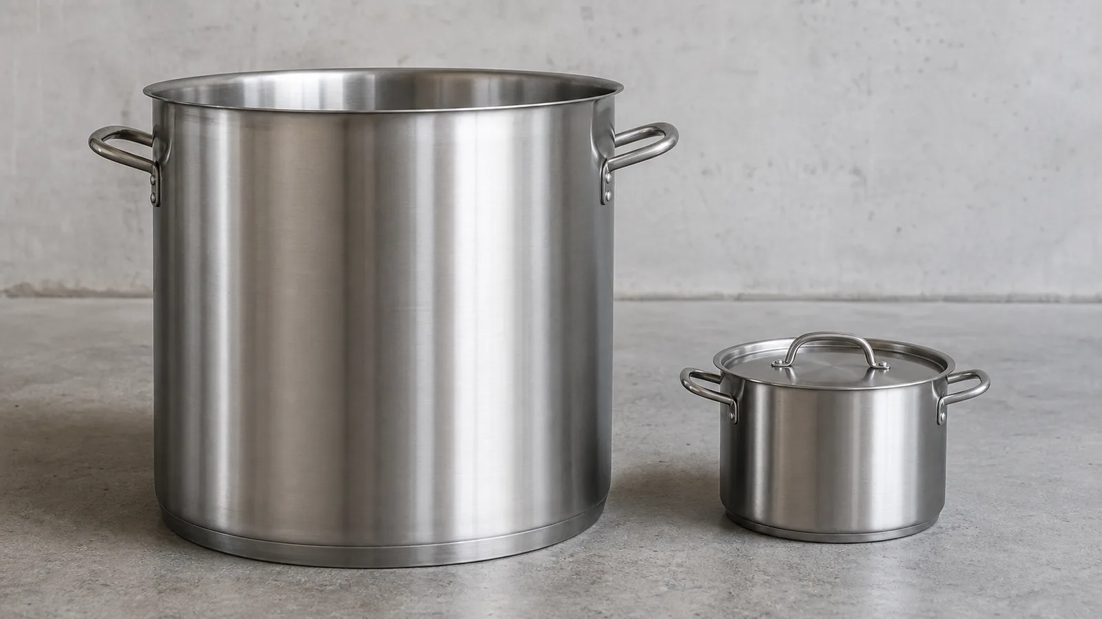 Oală mare din inox comparată cu o oală obișnuită